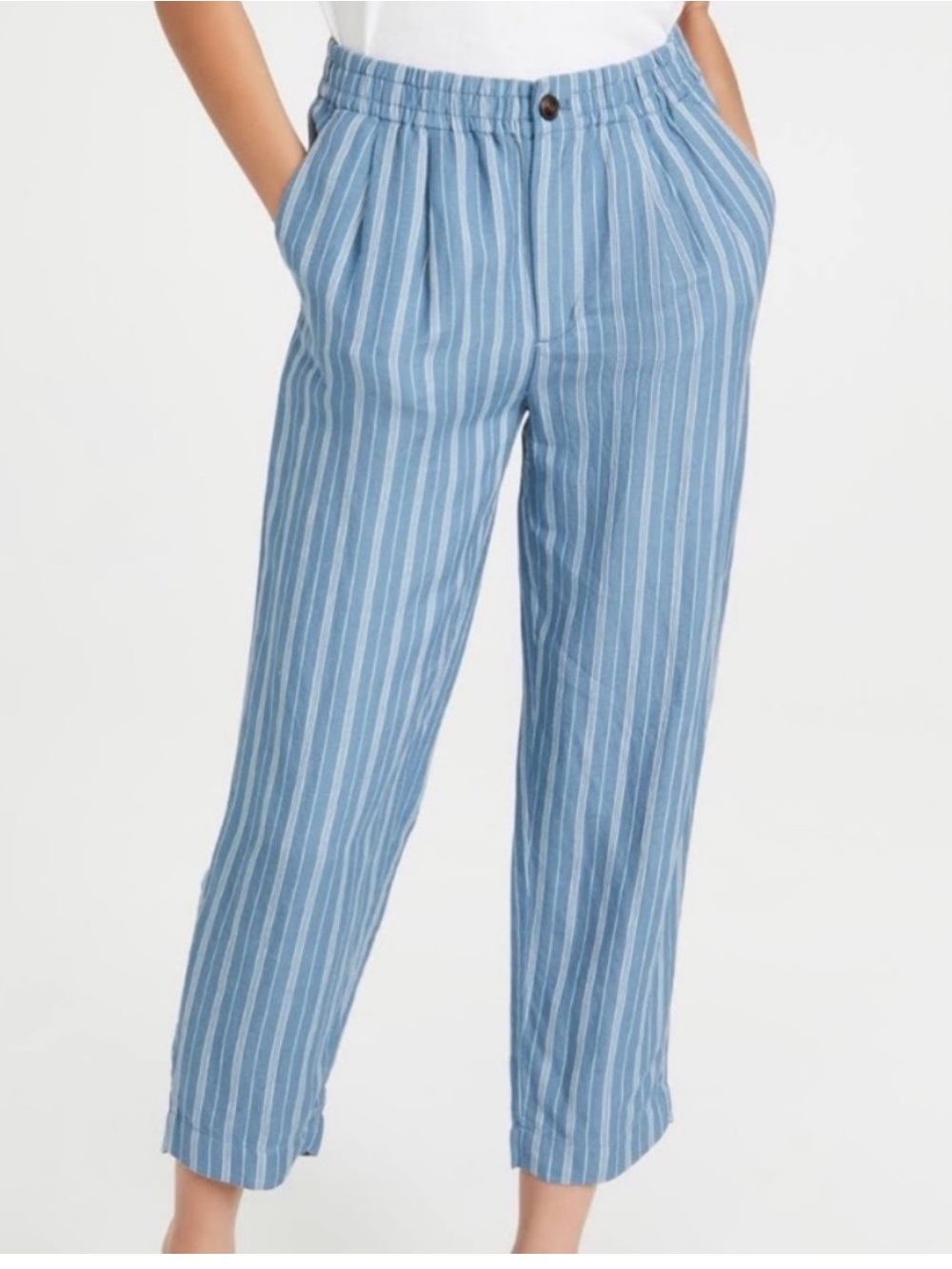 Madewell Light Blue and White Striped Relaxed linen blend Pants